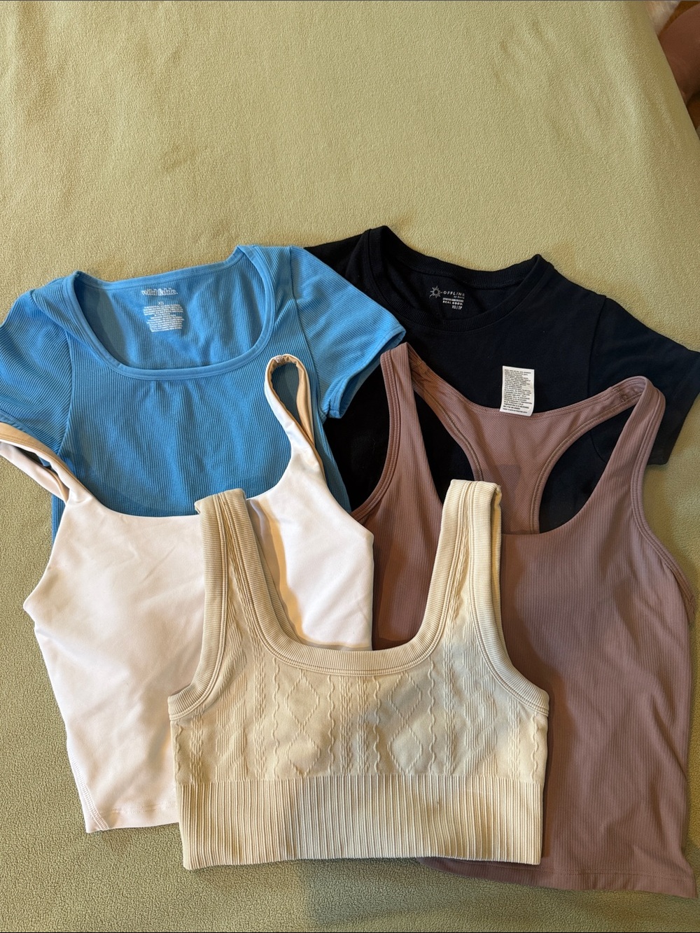 Women’s Ribbed and Scoop Neck crop Top Set - Blue, White, Cream, Black, Brown